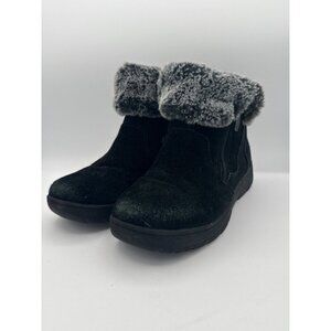 Khombu Womens Faux Fur Ankle Boots Size 8M Leather Upper Black
